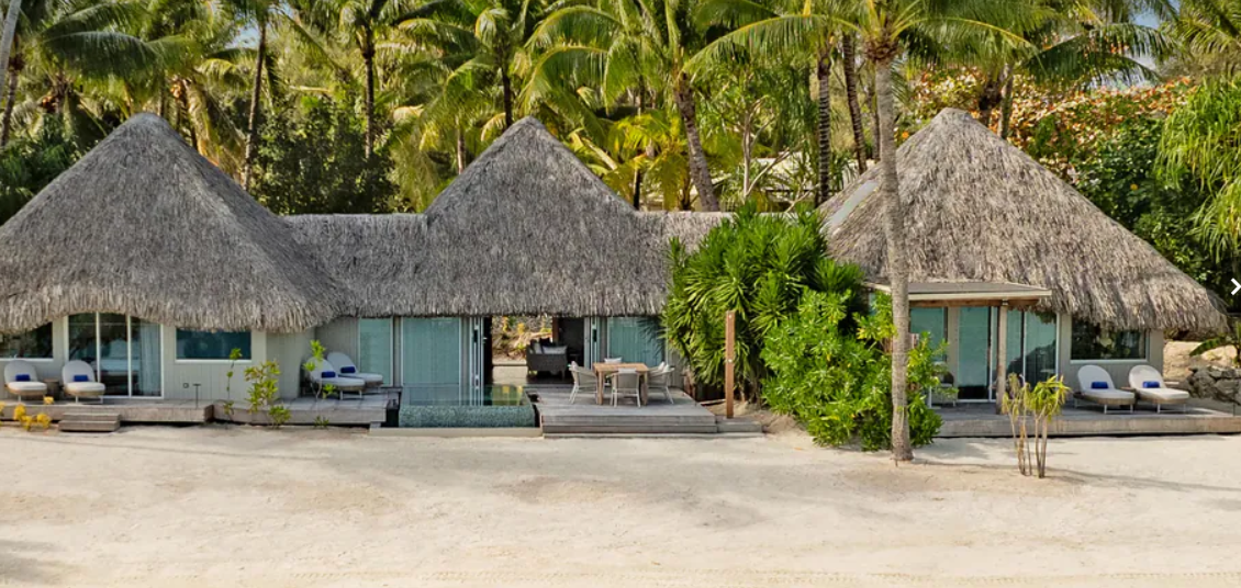 2 Bedroom Beach Villa Lagoon View with Plunge Pool at The Westin Bora Bora Resort & Spa — thatched beachfront pavilions and private deck pool