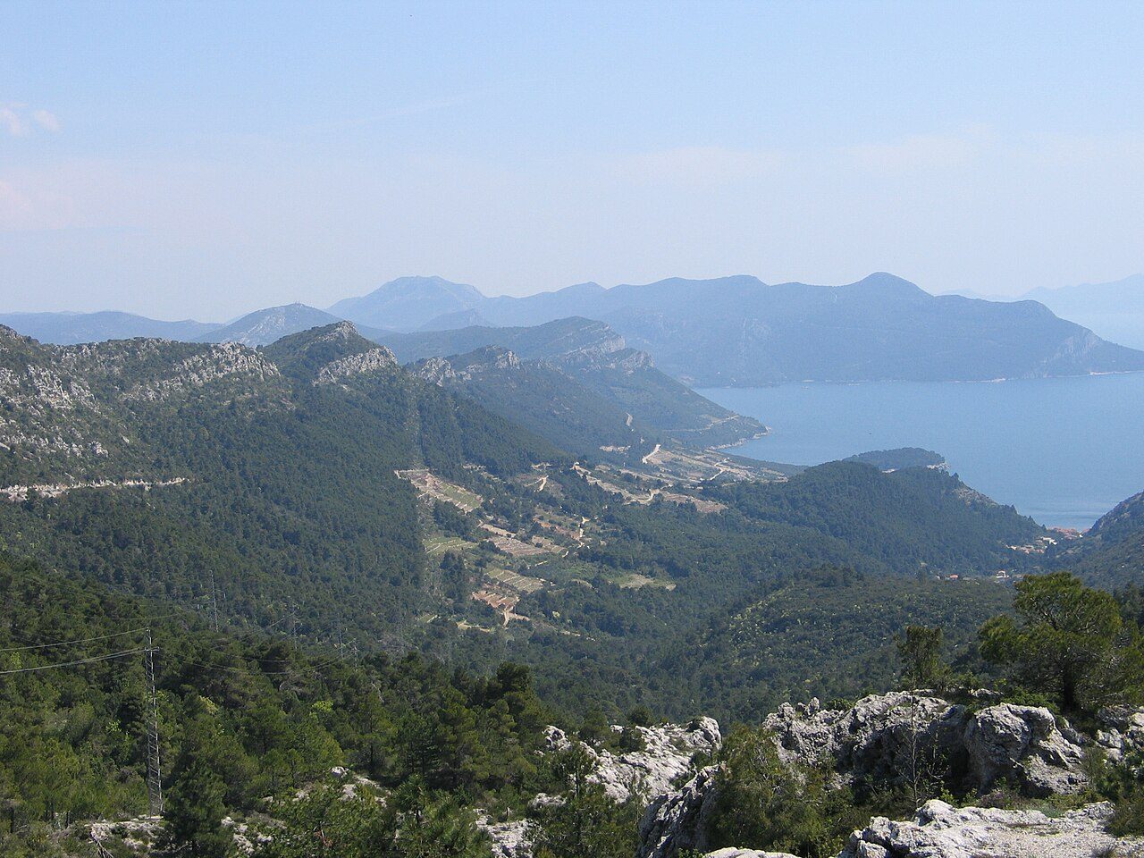 South coast of the Pelješac Peninsula, with vineyards in the valley and the sea beyond