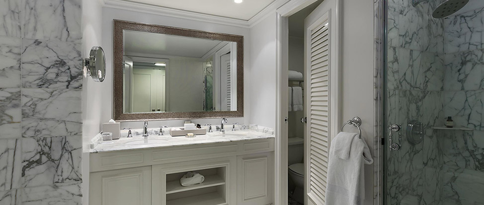Fairmont Orchid Partial Ocean View marble bathroom