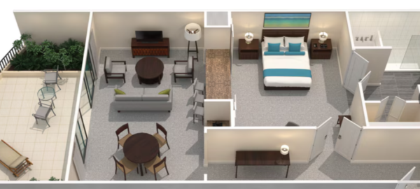 Deluxe Ocean Front, 1 Bedroom Larger Suite, bathroom layout