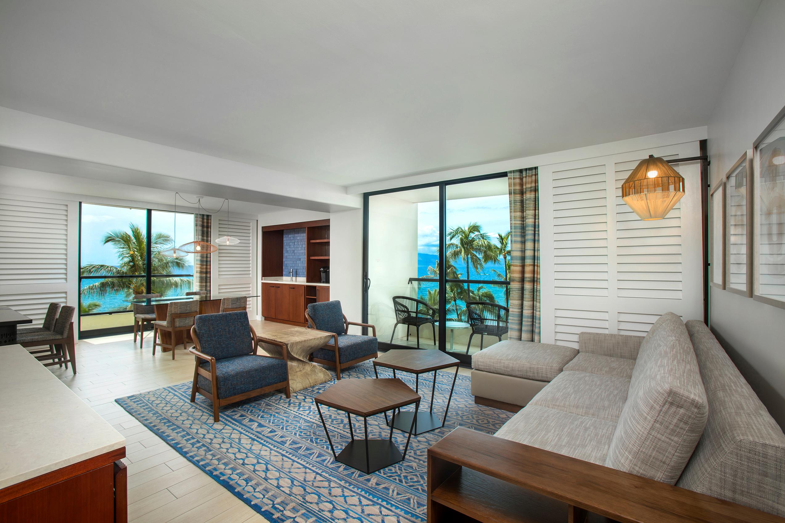 Hyatt Regency Maui Deluxe Ocean Suite living room with ocean views