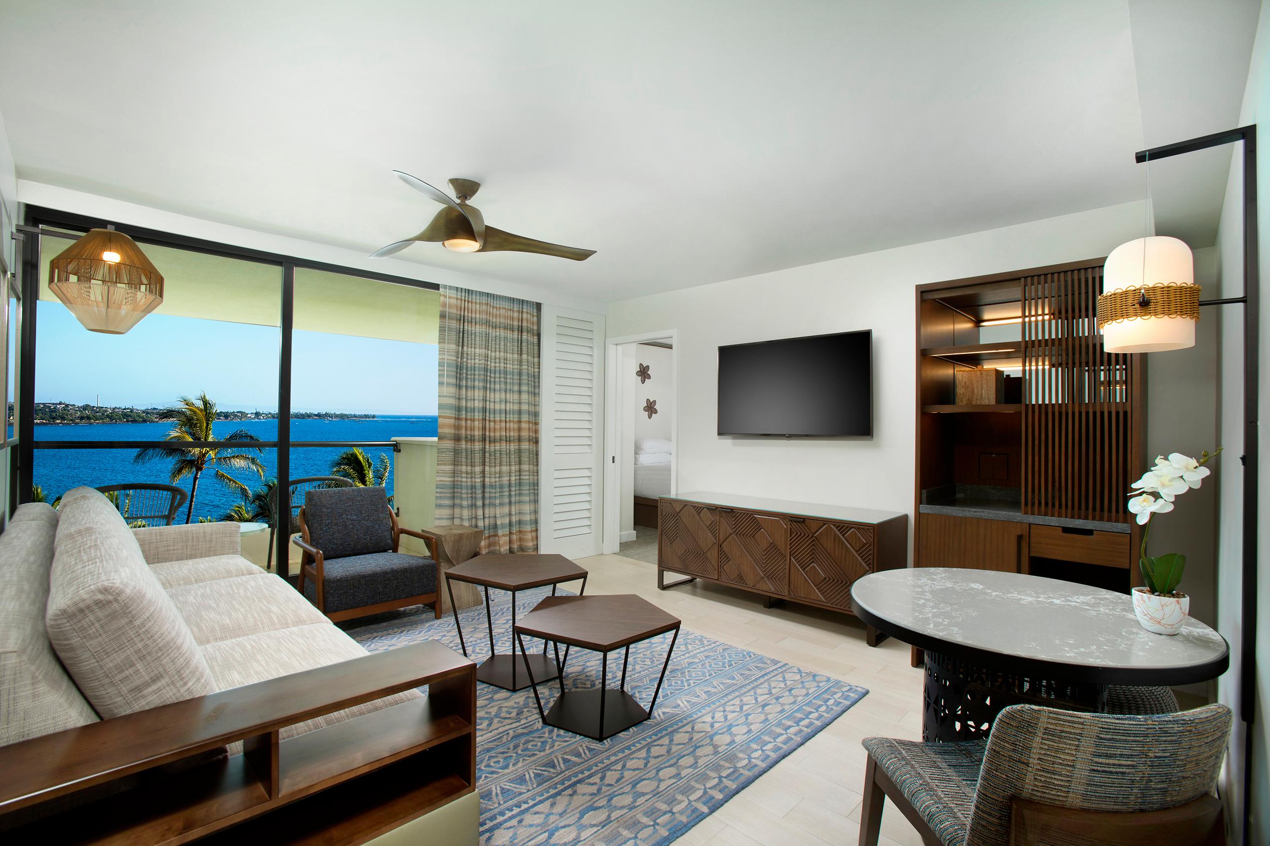Hyatt Regency Maui Deluxe Ocean Suite living space and lanai views