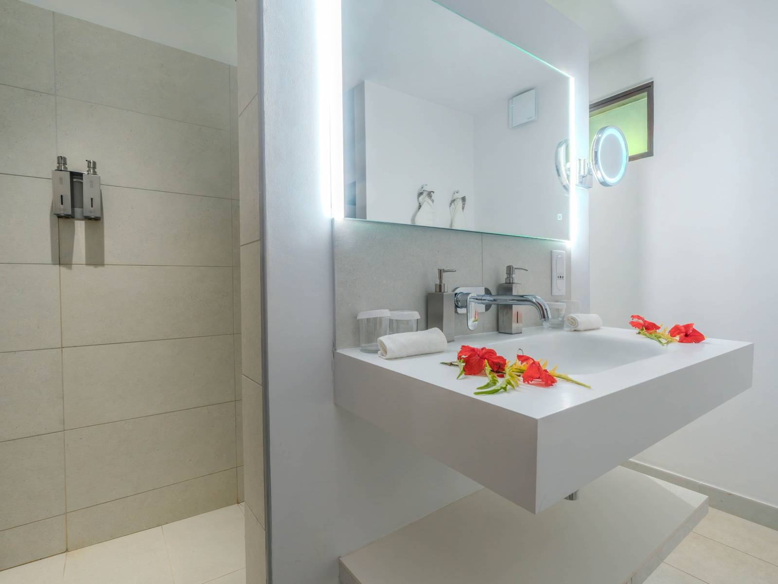 Manava Moorea Family Garden Duplex bathroom with walk-in shower