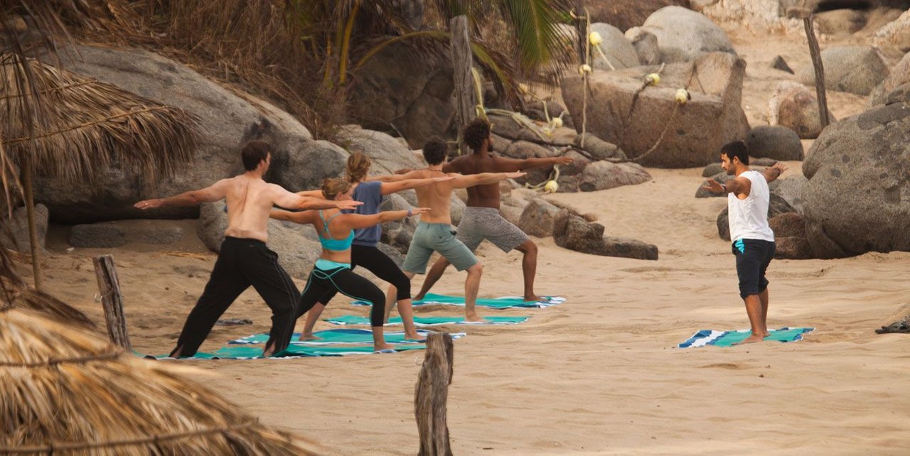 Beach yoga class at Playa Escondida Sayulita