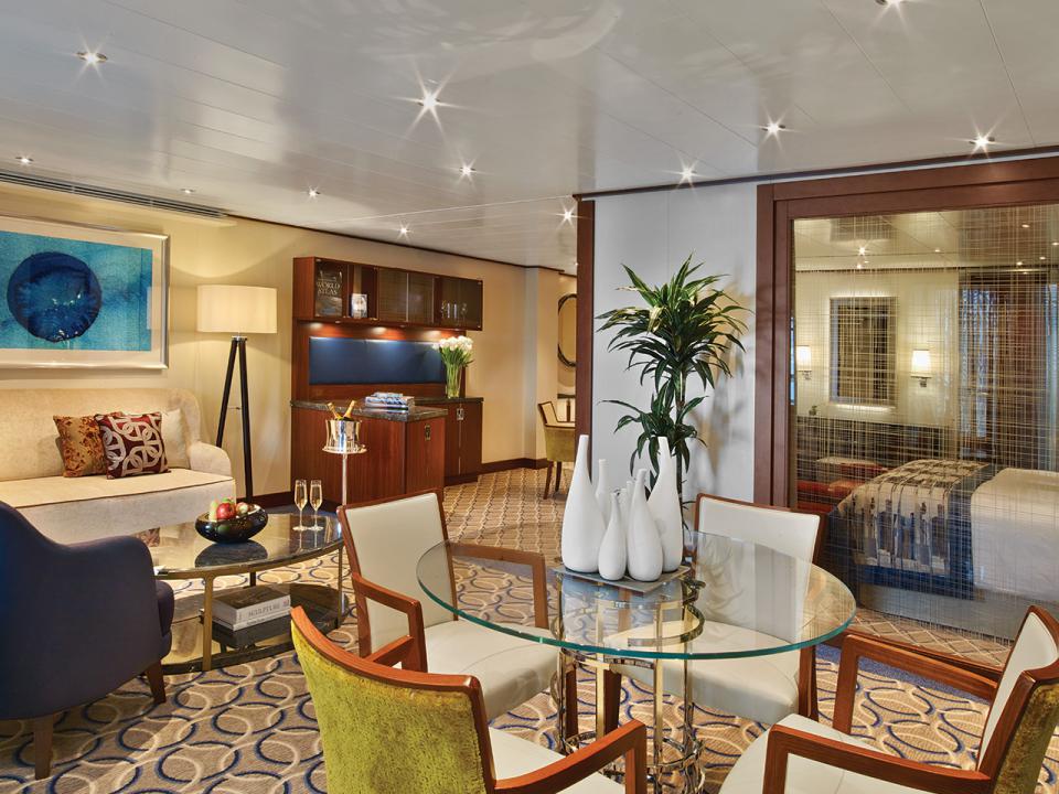 Owner's Suite aboard Seabourn Encore with expansive living space on a Japan cruise