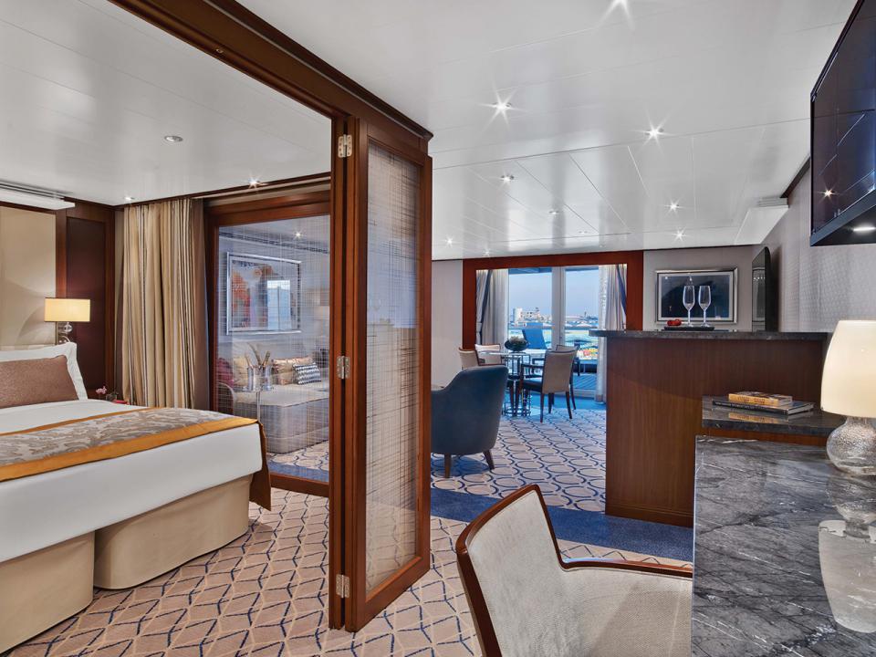 Penthouse Suite living area aboard Seabourn Encore for an ultra-luxury Japan cruise