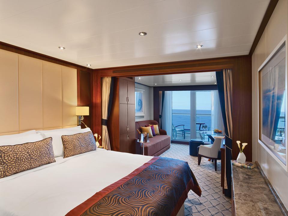 Veranda Suite with private balcony aboard Seabourn Encore during a Japan cherry blossom cruise