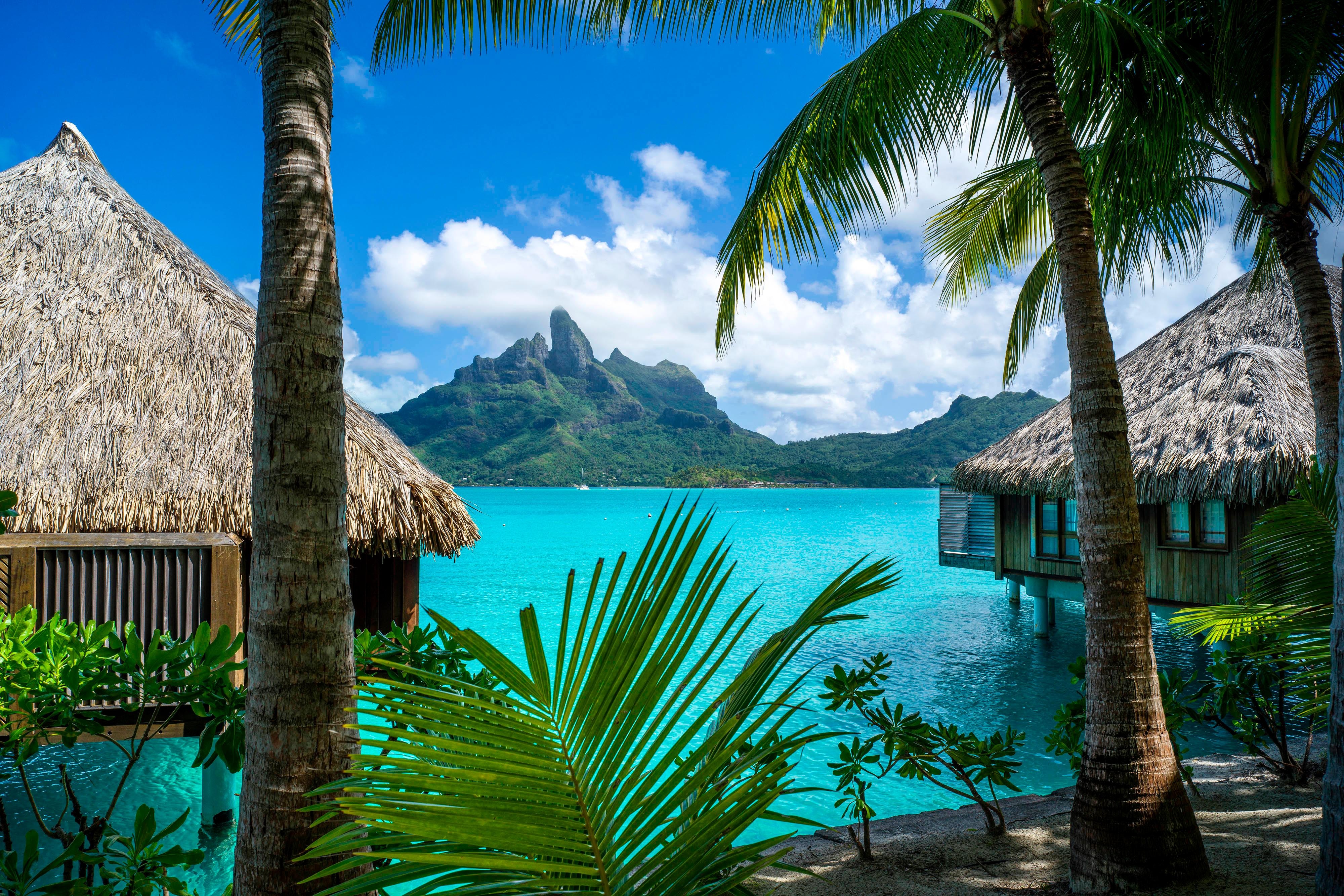 St Regis Bora Bora beachfront resort grounds