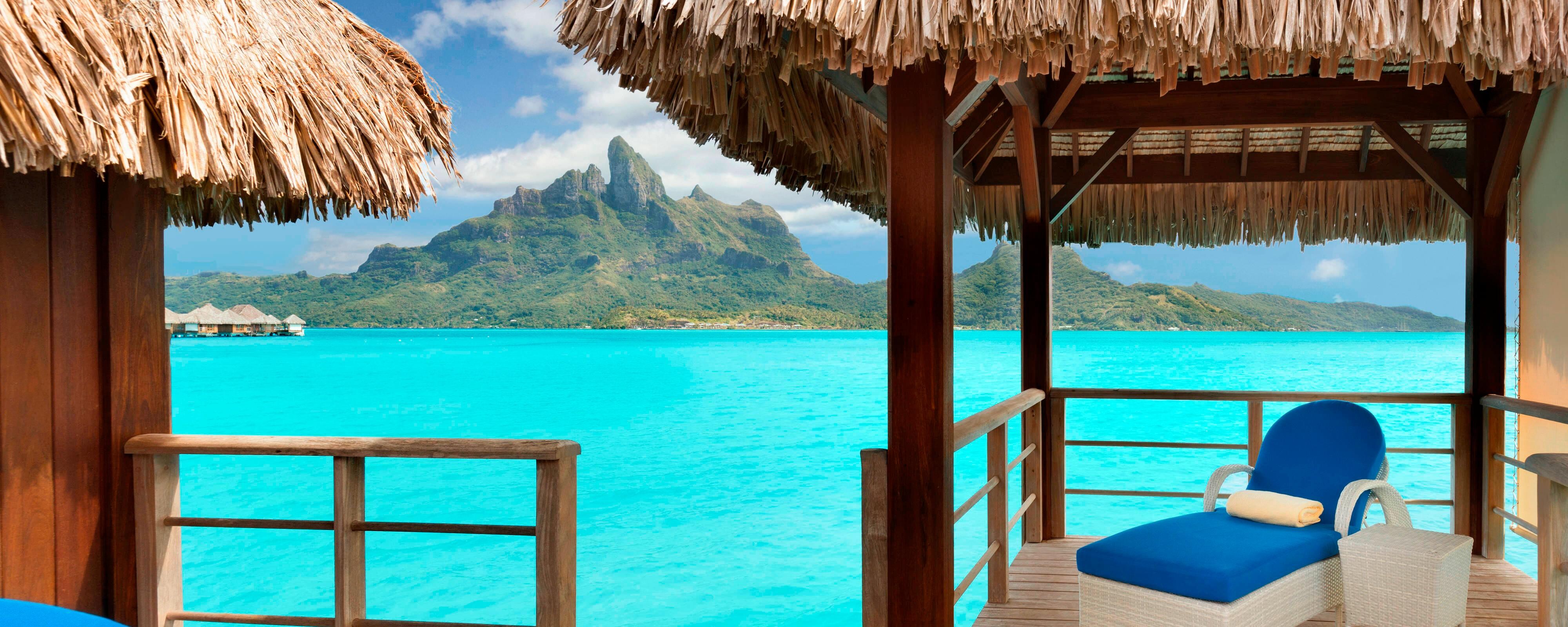 St Regis Bora Bora Deluxe Island View villa with Mount Otemanu backdrop
