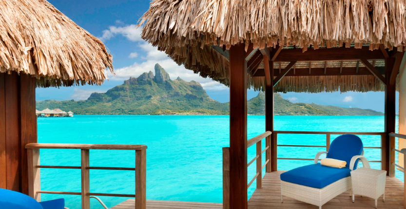 St Regis Bora Bora Deluxe Otemanu View villa balcony over the lagoon