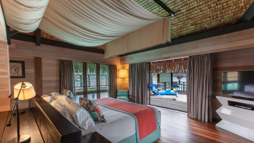 St Regis Bora Bora Deluxe Otemanu View villa king bedroom