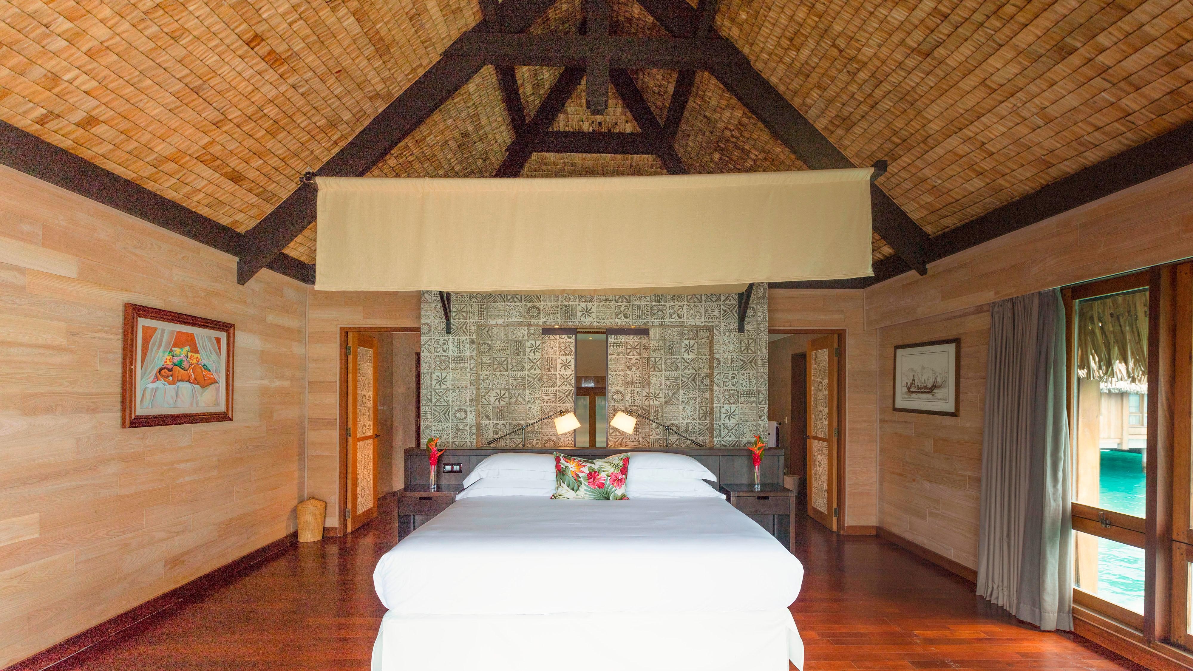 St Regis Bora Bora Superior Overwater Villa living area with lagoon views