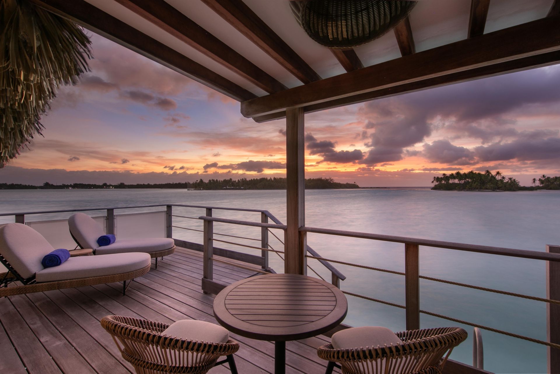 Westin Bora Bora beach bungalow terrace with lounge seating