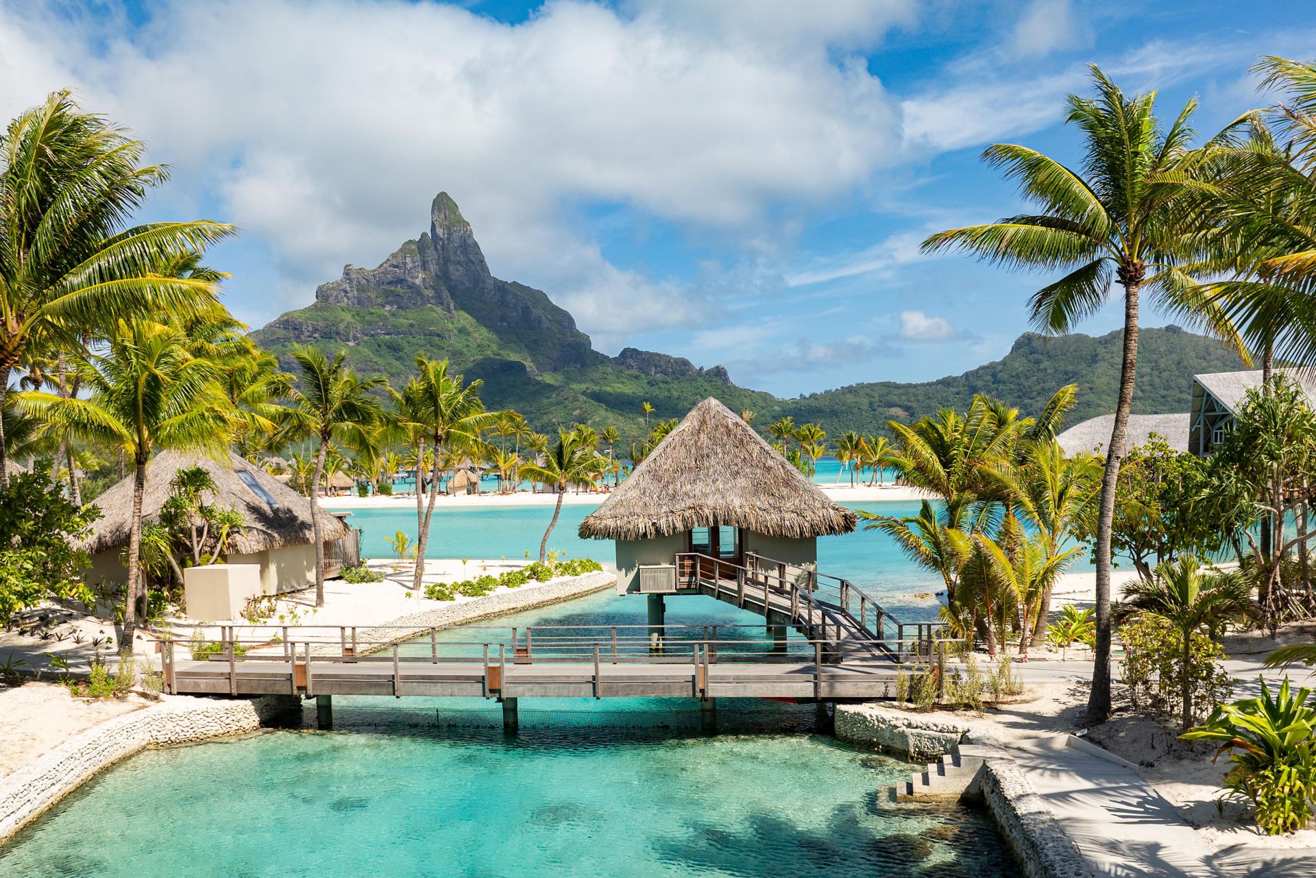 Westin Bora Bora Lagoon Overwater Villa interior with Polynesian design