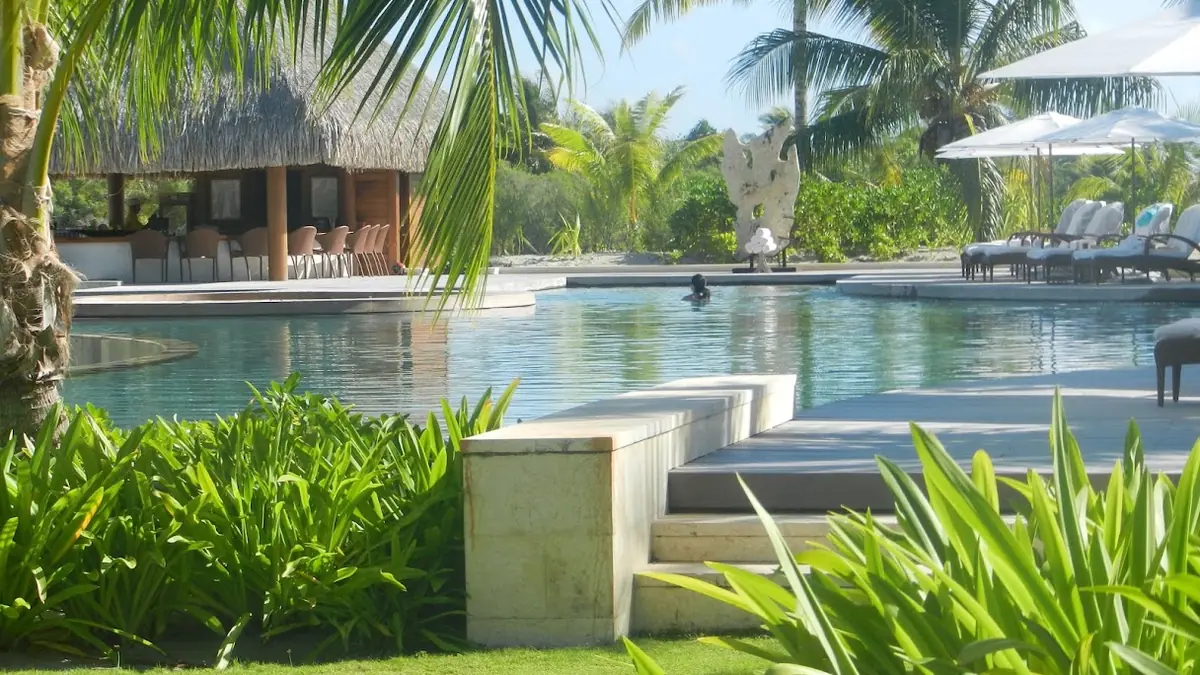 Infinity pool overlooking Mount Otemanu lagoon at Four Seasons Resort Bora Bora