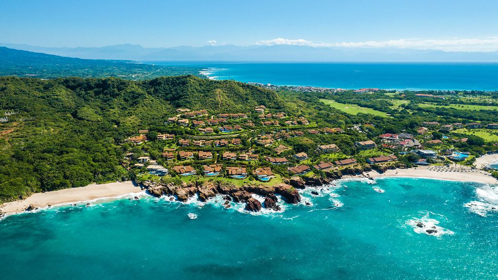 Aerial coastline view of Four Seasons Resort Punta Mita along Riviera Nayarit