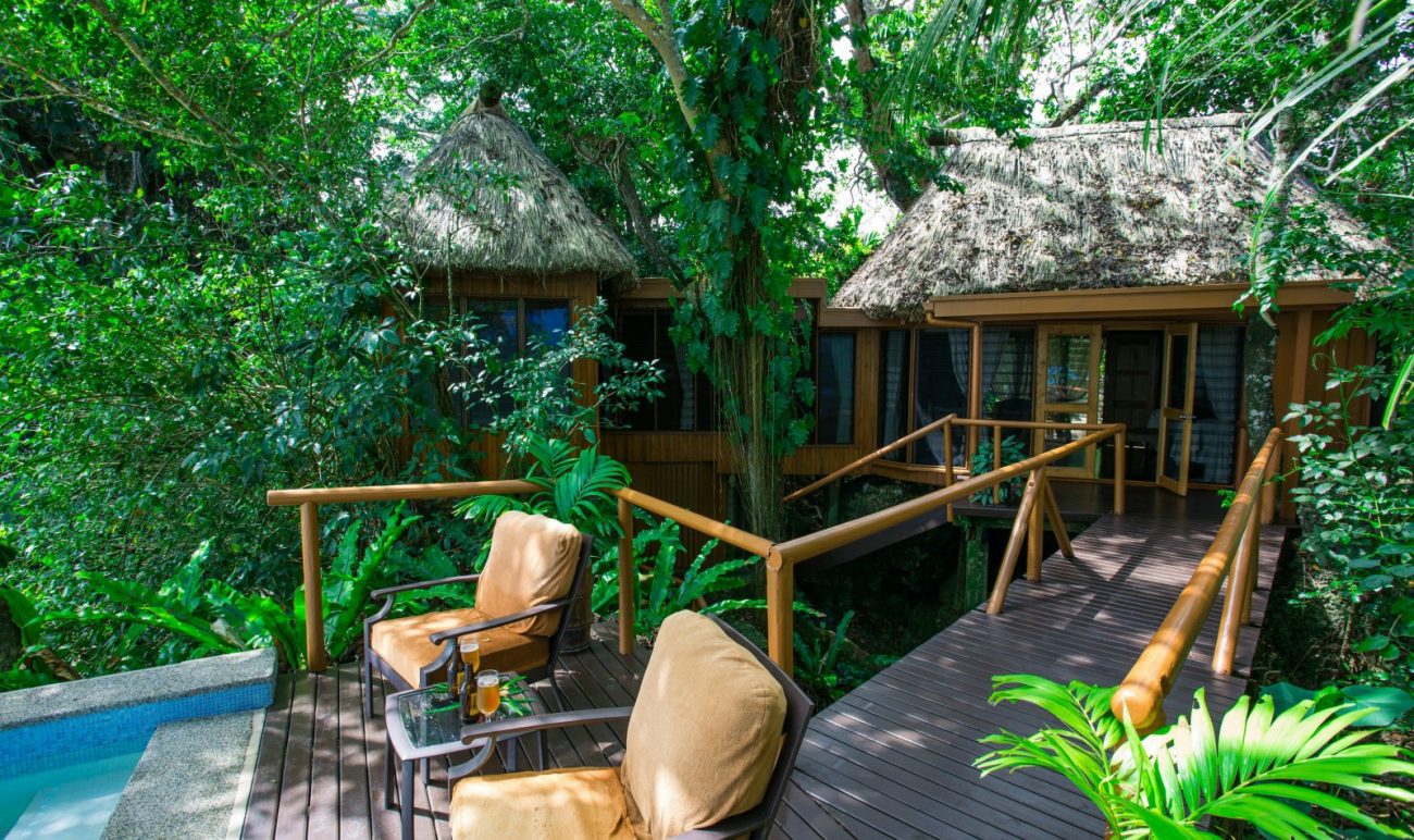 Namale Fiji Ocean Plunge Pool Bure exterior among palms