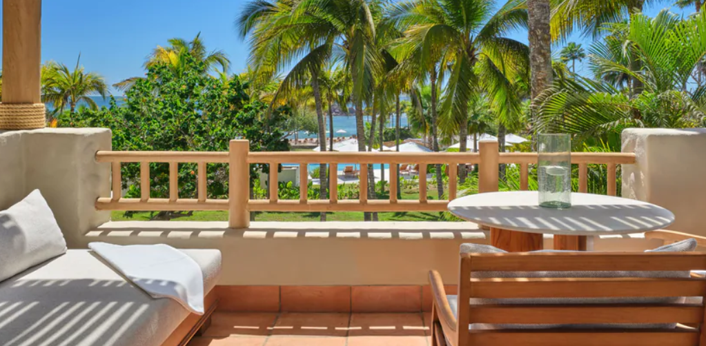 Casita Guest Room Ocean View terrace overlooking palms and the Pacific at The St. Regis Punta Mita