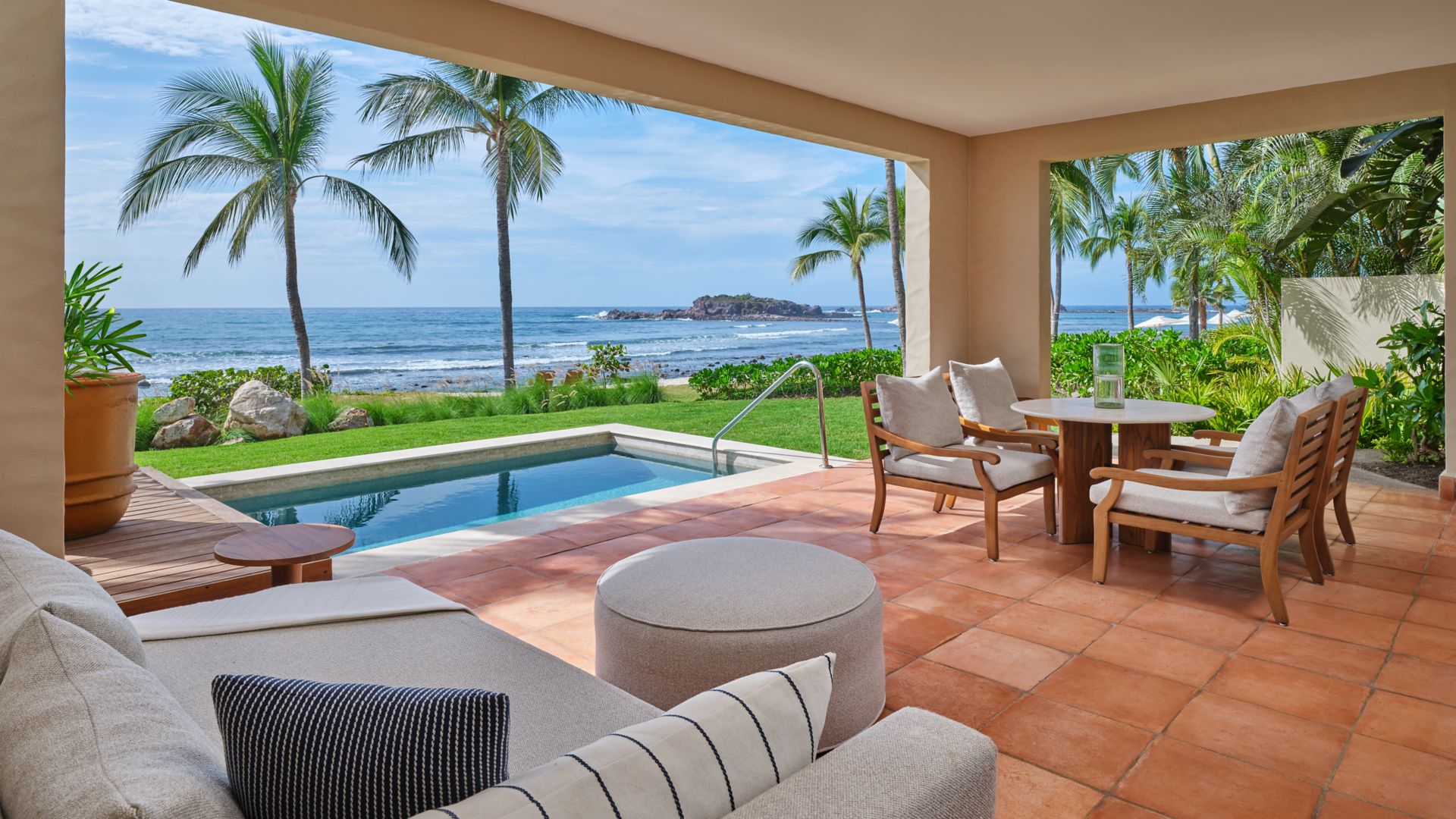 One-Bedroom Suite king bedroom with spa-inspired bath at The St. Regis Punta Mita