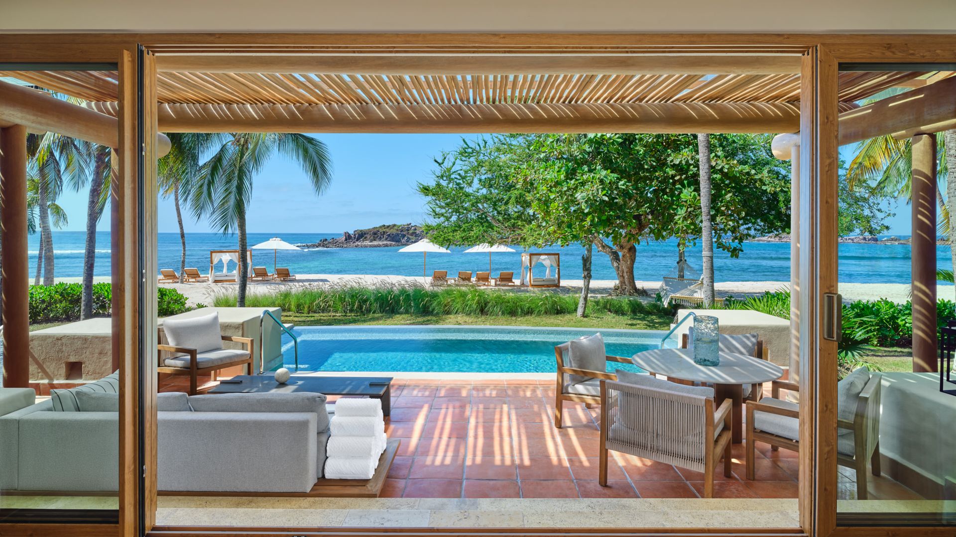 Beachfront villa terrace with plunge pool facing the Pacific at The St. Regis Punta Mita