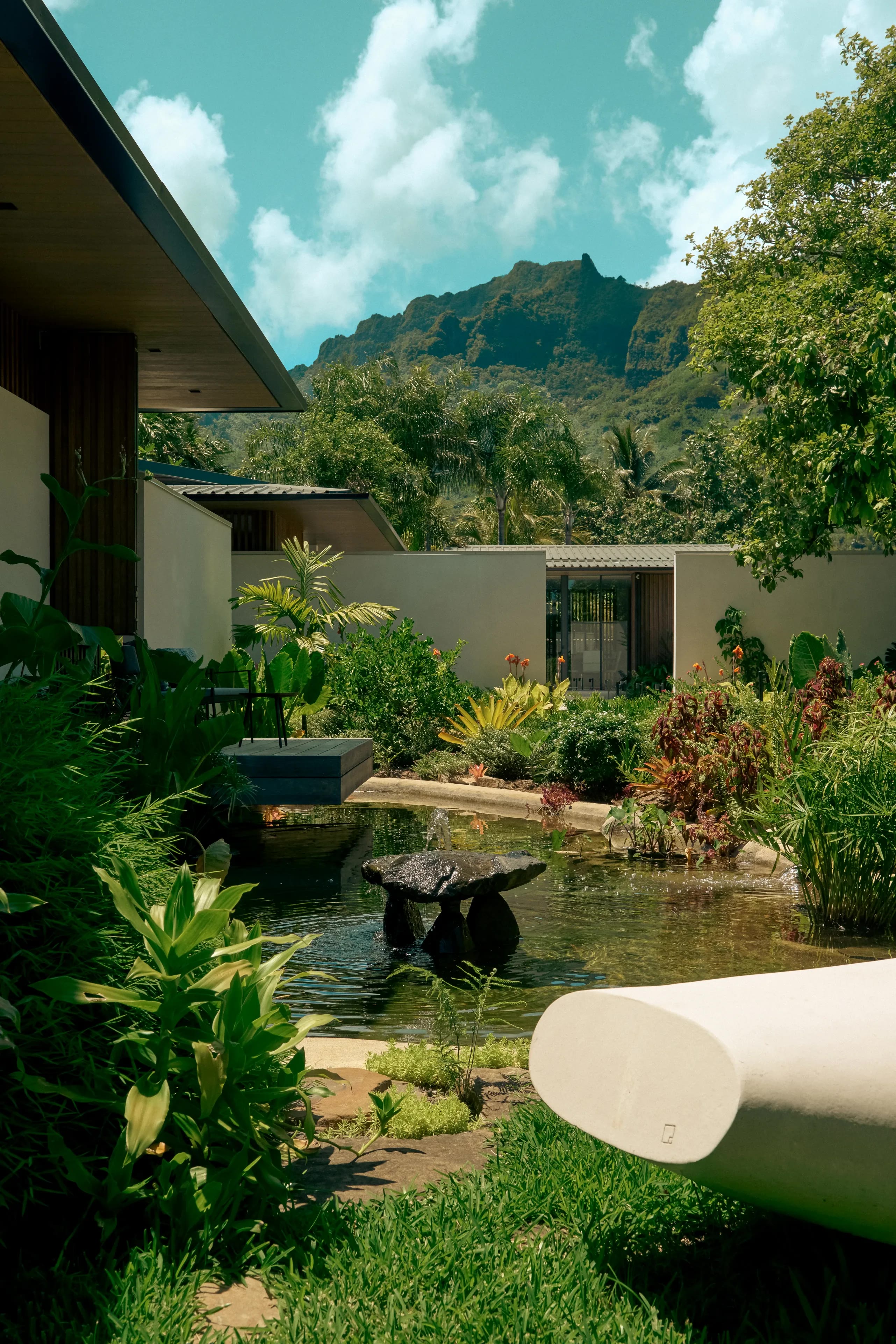 Peaceful pond beside Villa Oro Paraoa Garden Villa