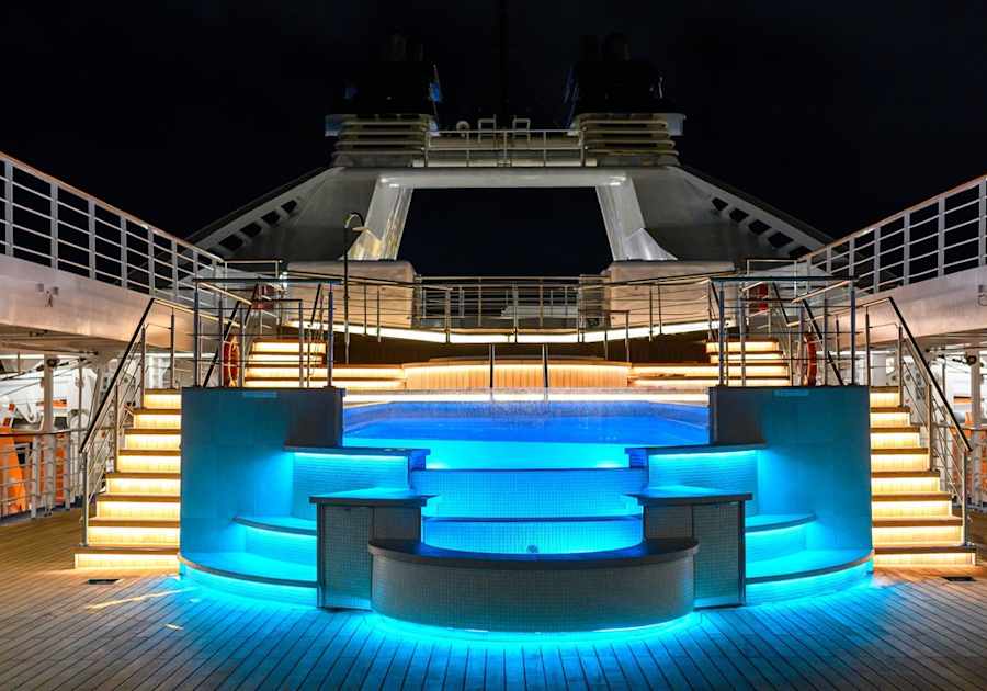 Star Breeze infinity pool and upper decks at night