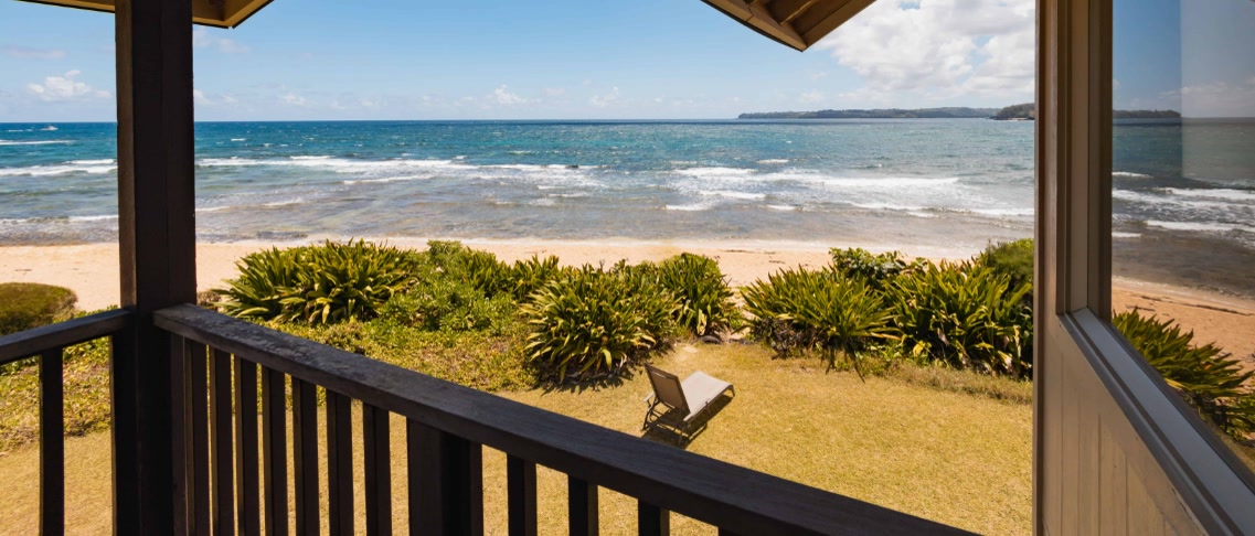 Premium Oceanfront lanai above the beach at Hanalei Colony Resort, Kauai