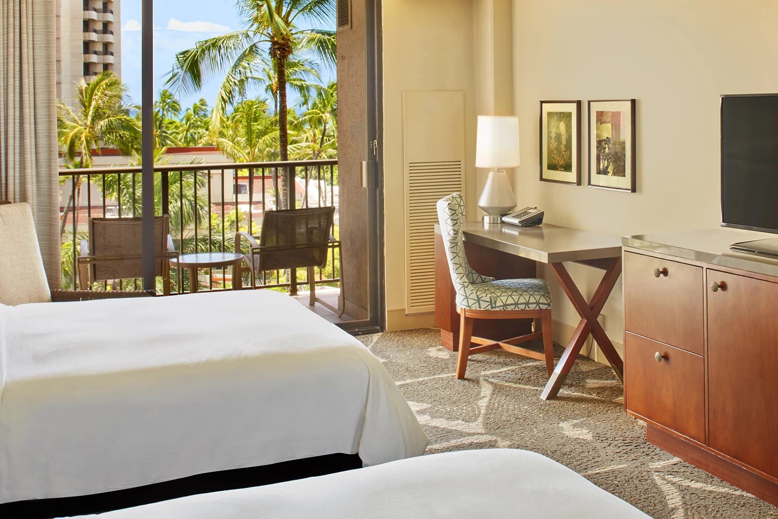 Diamond Head Tower ocean view two-double room looking toward the lanai