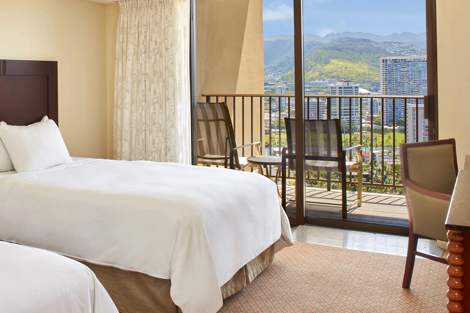 Kalia Tower resort view room with two double beds at Hilton Hawaiian Village