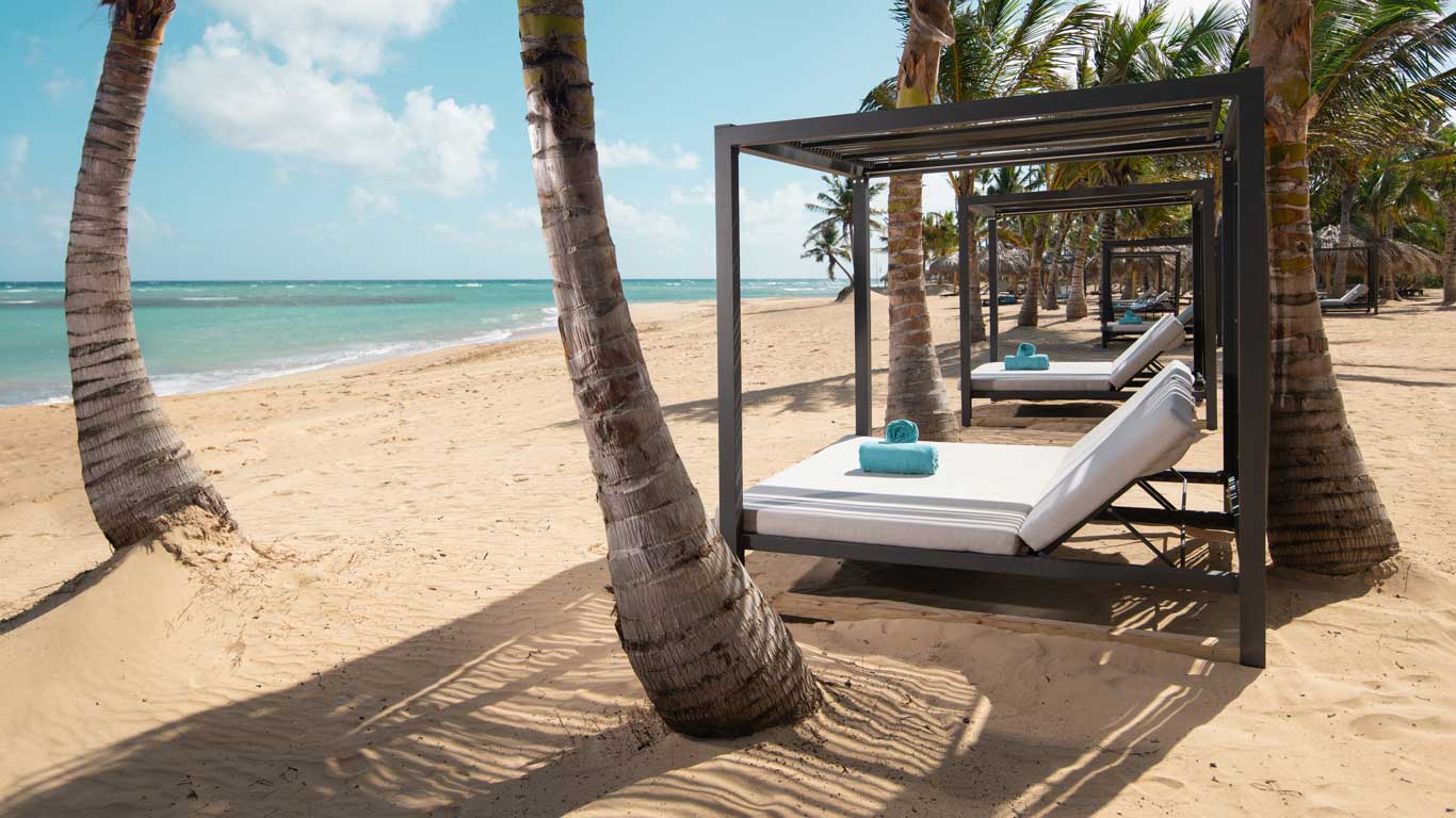Bali beds on the beach at Live Aqua Punta Cana