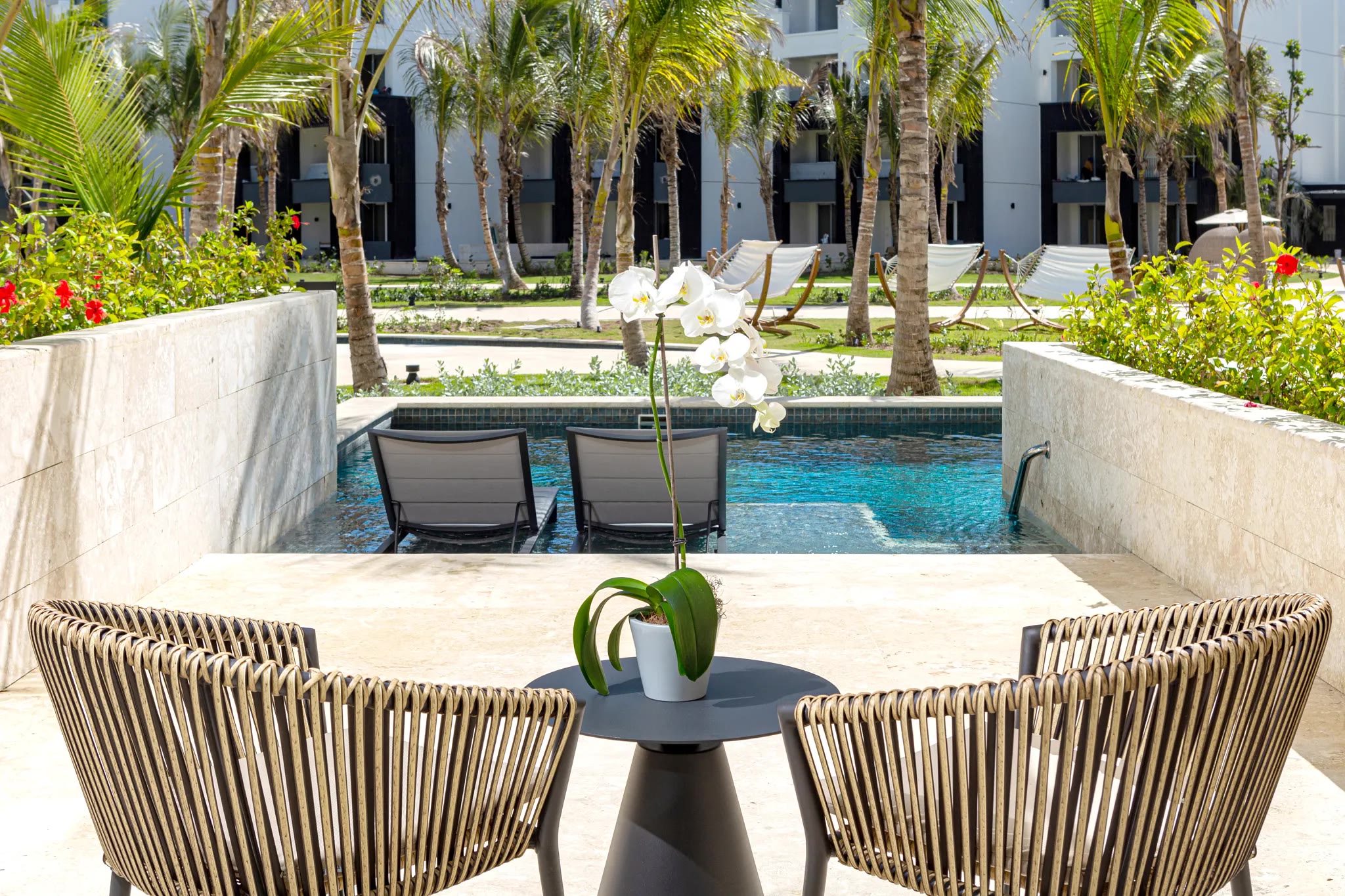Junior Suite Swim Out terrace and pool access at Secrets Tides Punta Cana