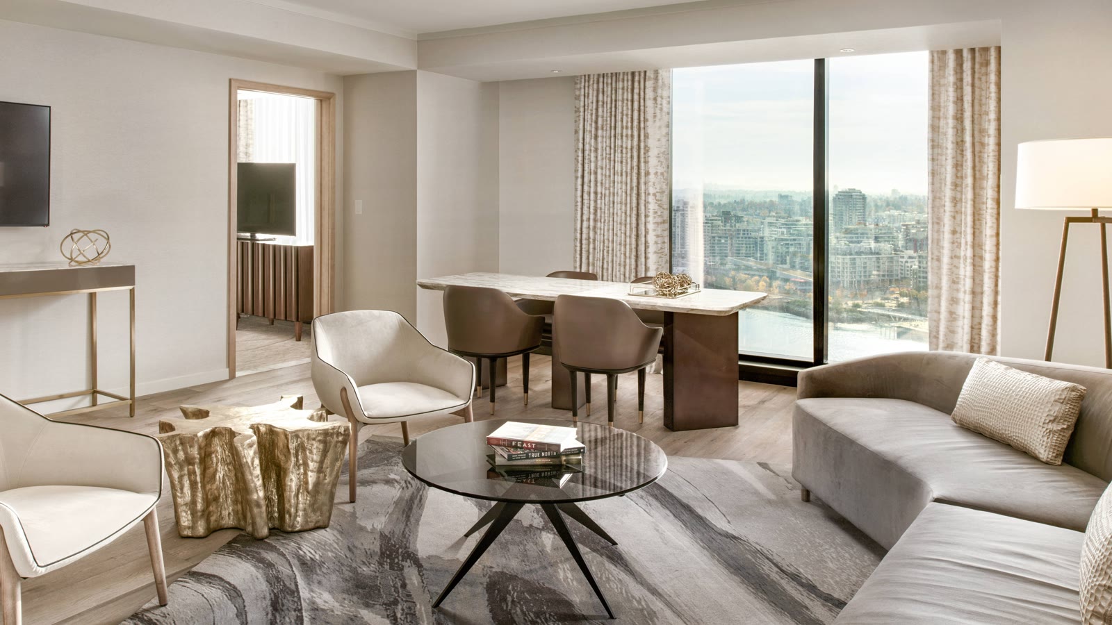 Living area of the One-Bedroom Executive King Suite at JW Marriott Parq Vancouver