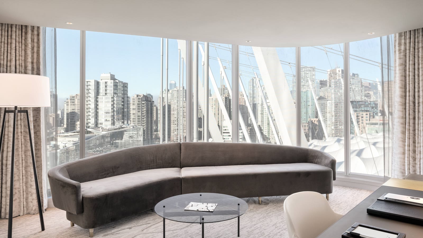 Living area of the One-Bedroom Mountain View Suite at JW Marriott Parq Vancouver