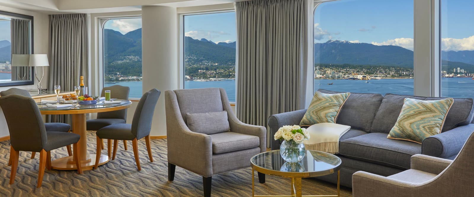 Panoramic Harbourview Room at Pan Pacific Vancouver, open to the harbour
