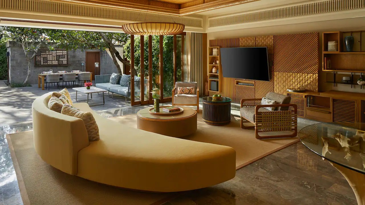 Living and dining room of a Two-Bedroom Beach Villa at Andaz Bali